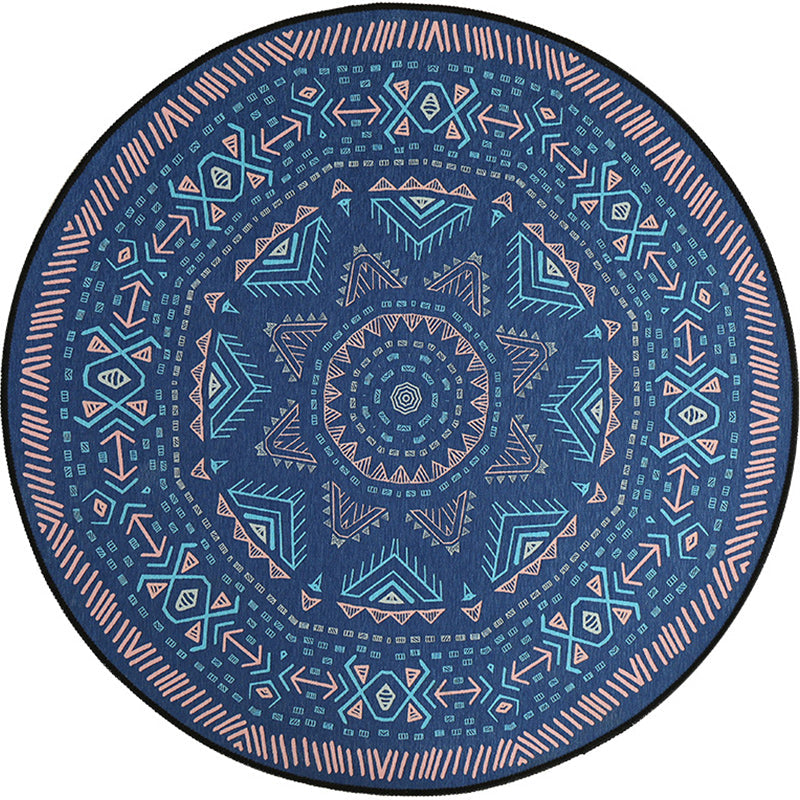 Avtoit | Blue Bedroom Carpet Southwest Triangle Line Pattern Carpet Polyester Machine Washable Carpet