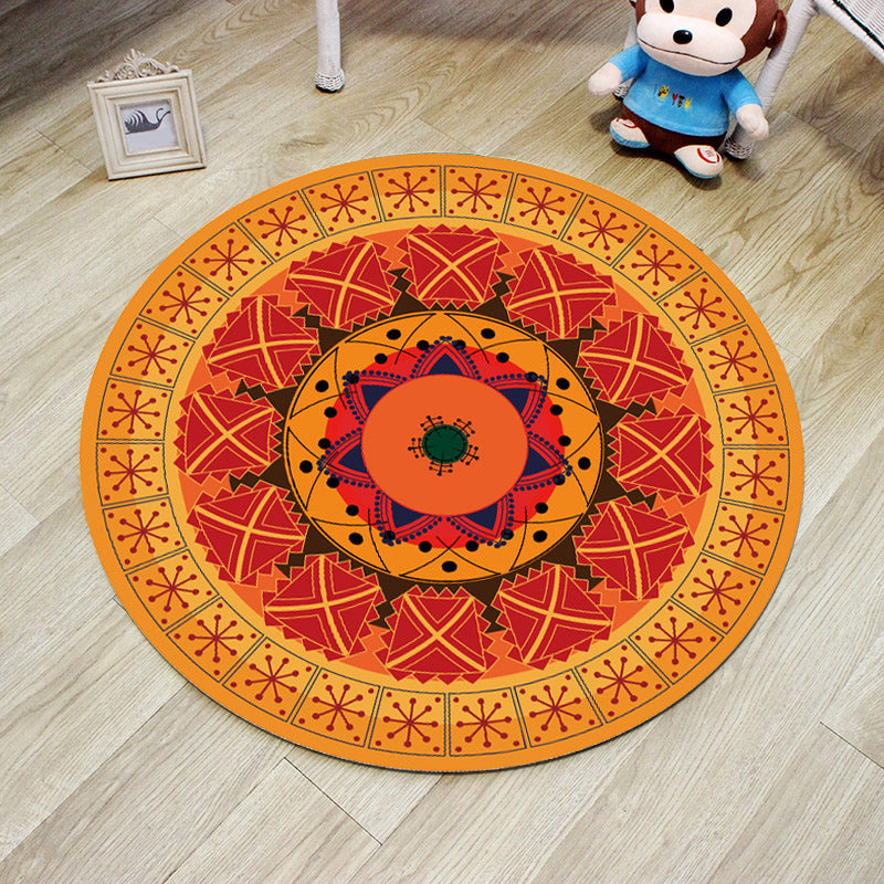 Avtoit | Orange Bedroom Rug Moroccan Floral Lotus Pattern Area Rug Polyester Machine Washable Stain Resistant Rug