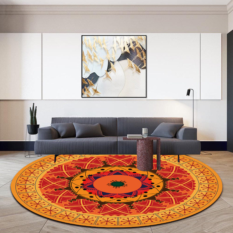 Avtoit | Orange Bedroom Rug Moroccan Floral Lotus Pattern Area Rug Polyester Machine Washable Stain Resistant Rug