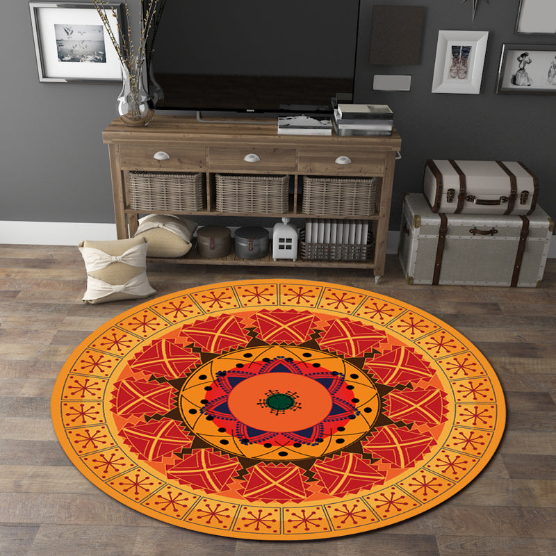Avtoit | Orange Bedroom Rug Moroccan Floral Lotus Pattern Area Rug Polyester Machine Washable Stain Resistant Rug