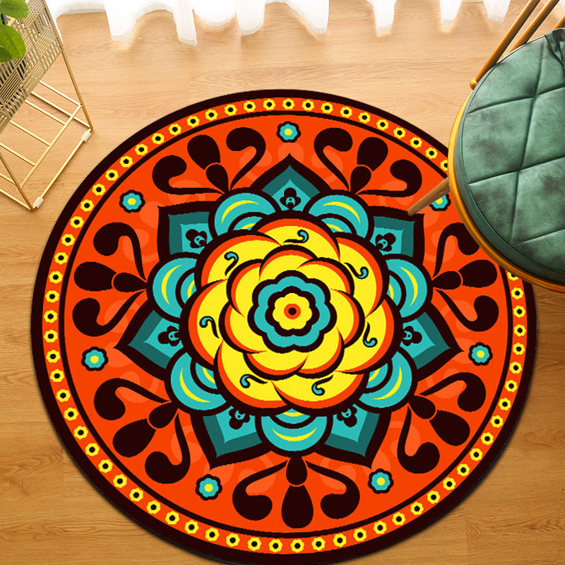 Avtoit | Orange Bedroom Rug Moroccan Floral Lotus Pattern Area Rug Polyester Machine Washable Stain Resistant Rug