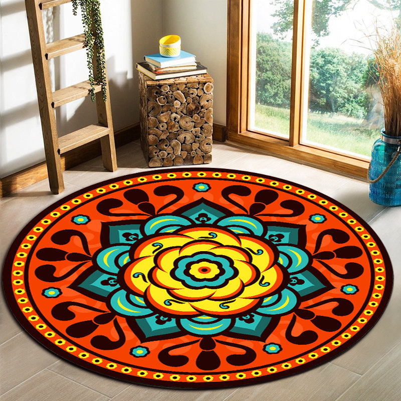 Avtoit | Orange Bedroom Rug Moroccan Floral Lotus Pattern Area Rug Polyester Machine Washable Stain Resistant Rug