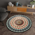 Avtoit | Green Bedroom Carpet Moroccan Flower Circle Pattern Carpet Polyester Pet-Friendly Non-Slip Washable Carpet