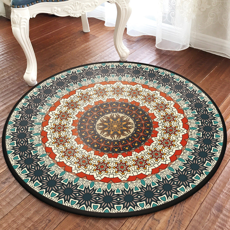 Avtoit | Green Bedroom Carpet Moroccan Flower Circle Pattern Carpet Polyester Pet-Friendly Non-Slip Washable Carpet