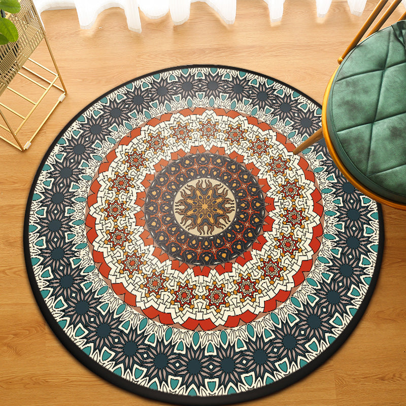 Avtoit | Green Bedroom Carpet Moroccan Flower Circle Pattern Carpet Polyester Pet-Friendly Non-Slip Washable Carpet