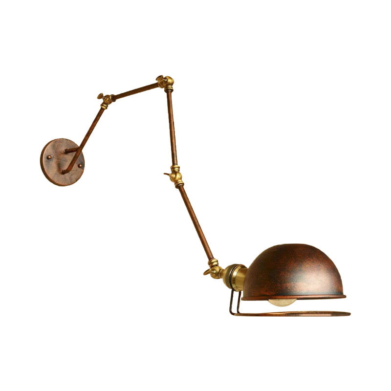 Avtoit | Bowl Shade Iron Wall Lamp with Swivel Arm Antique Style 1 Head Study Wall Light Fixture in Rust