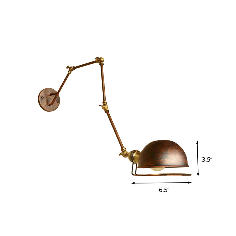 Avtoit | Bowl Shade Iron Wall Lamp with Swivel Arm Antique Style 1 Head Study Wall Light Fixture in Rust
