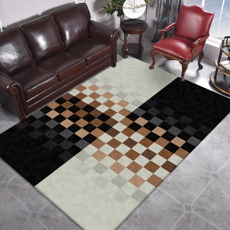 Avtoit | Black and ivory bedroom carpet novelty mosaic color block pattern rug polyester non-slip washable carpet