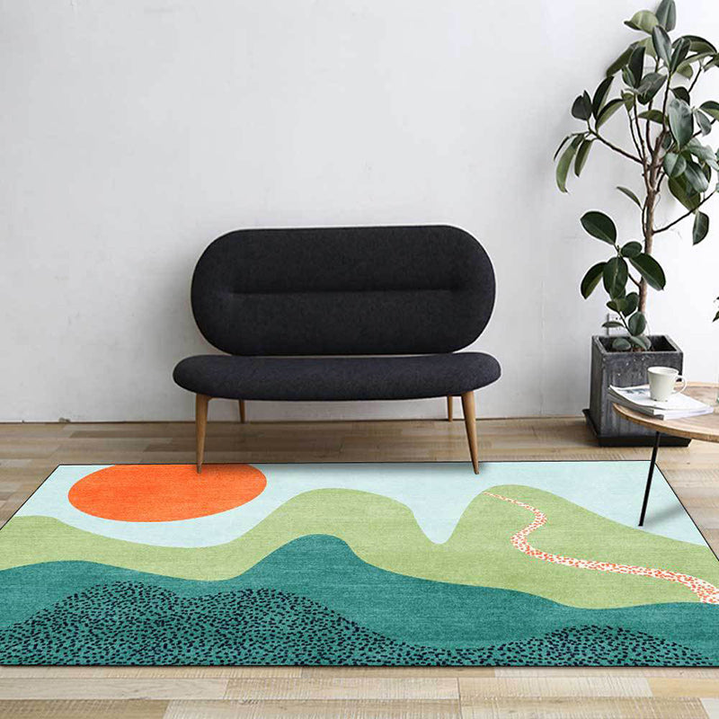 Avtoit | Multicolor Bedroom Rug Novelty Color Block Sun Hill Pattern Area Rug Polyester Non-Slip Washable Rug