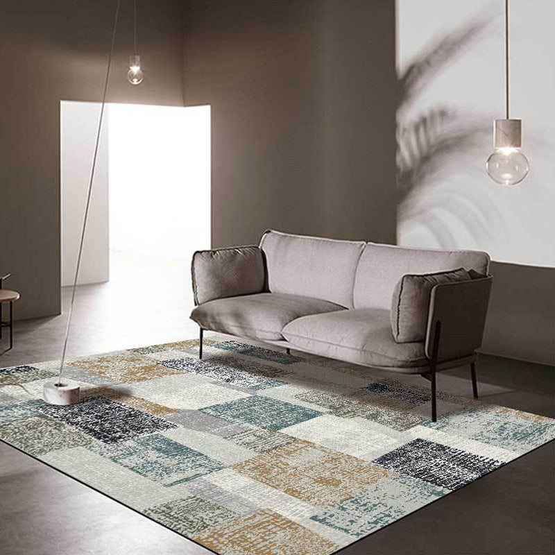 Rectangular Polyester Area Rug with Color-Block Pattern and Non-Slip Design