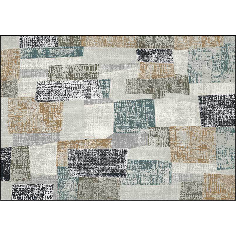 Rectangular Polyester Area Rug with Color-Block Pattern and Non-Slip Design