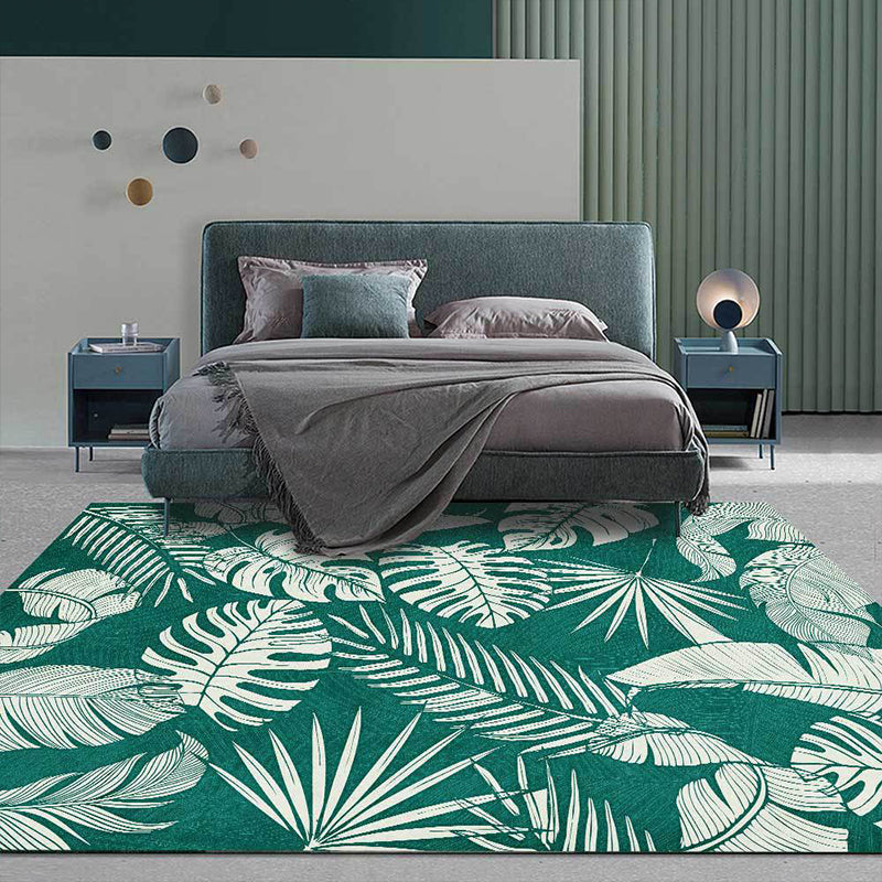 Avtoit | Stylish Leaf Pattern Carpet Green Tropical Carpet Polyester Washable Non-Slip Back Area Rug for Living Room