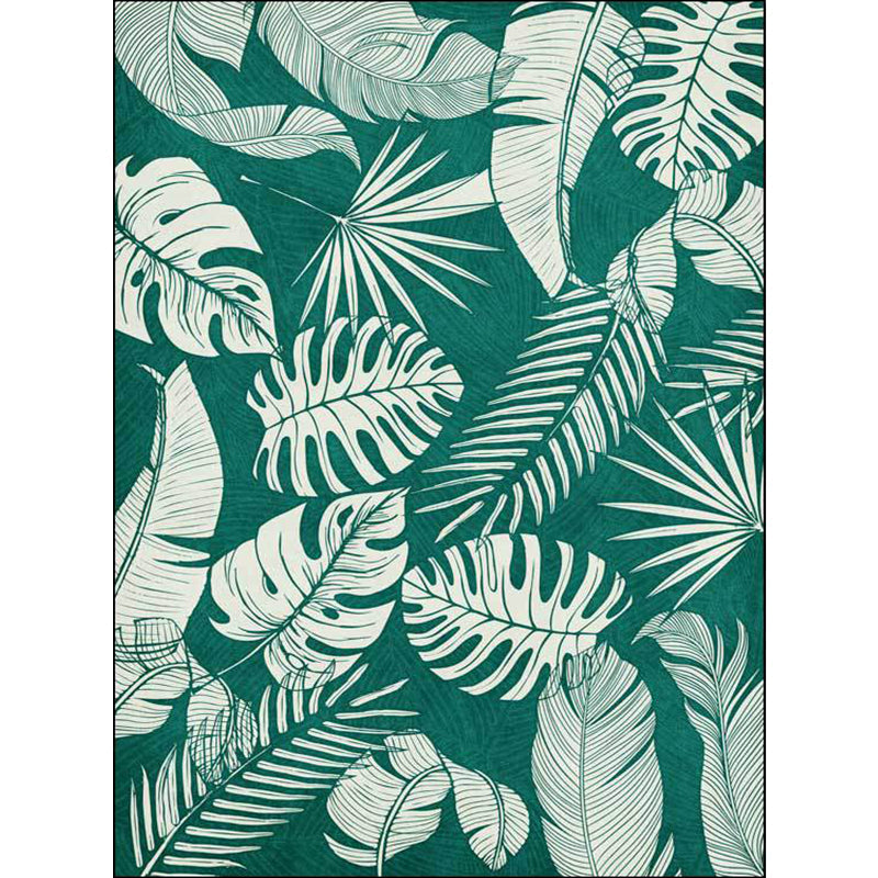 Avtoit | Stylish Leaf Pattern Carpet Green Tropical Carpet Polyester Washable Non-Slip Back Area Rug for Living Room