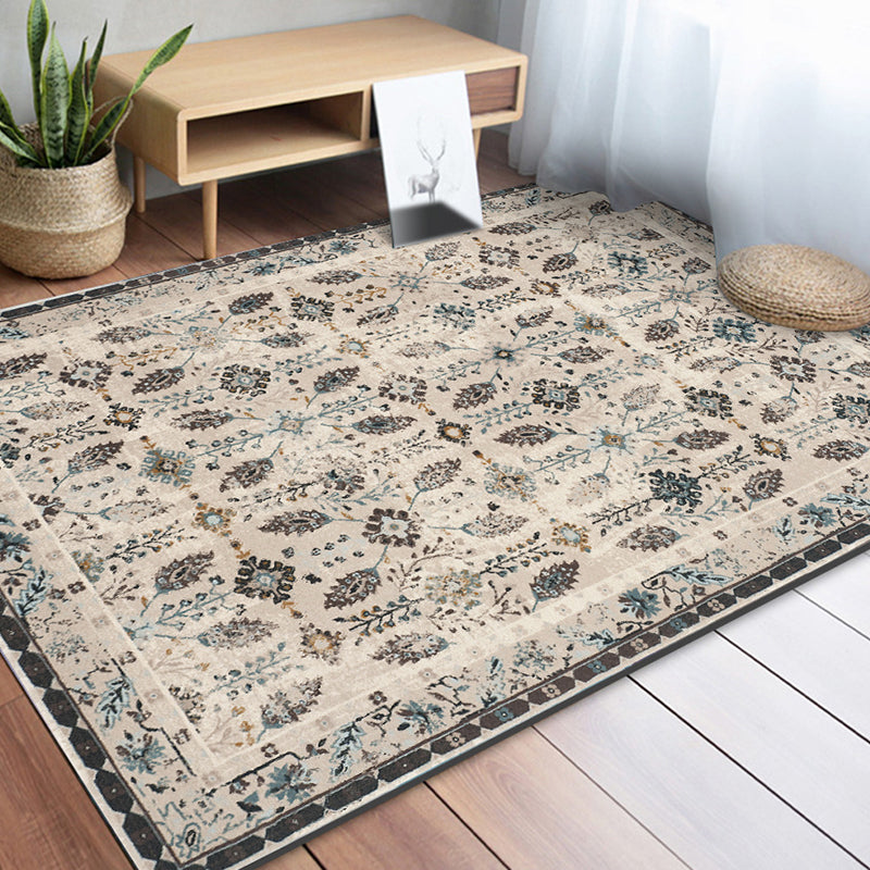 Avtoit | Vintage eclectic border rug with floral and botanical polyester washable stain-resistant rug for the bedroom