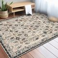 Avtoit | Vintage eclectic border rug with floral and botanical polyester washable stain-resistant rug for the bedroom