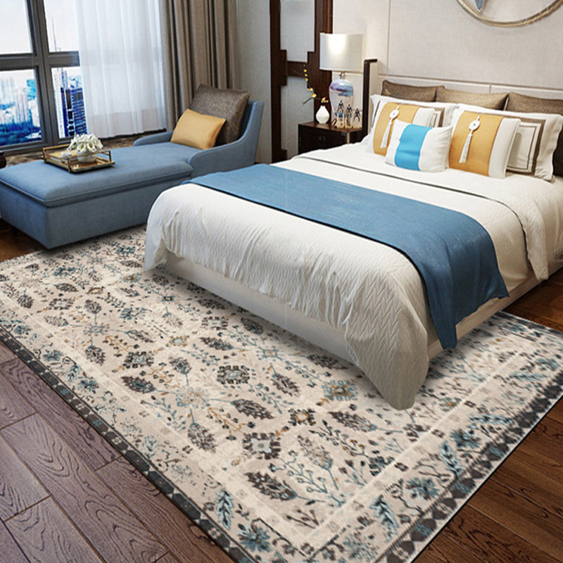 Avtoit | Vintage eclectic border rug with floral and botanical polyester washable stain-resistant rug for the bedroom