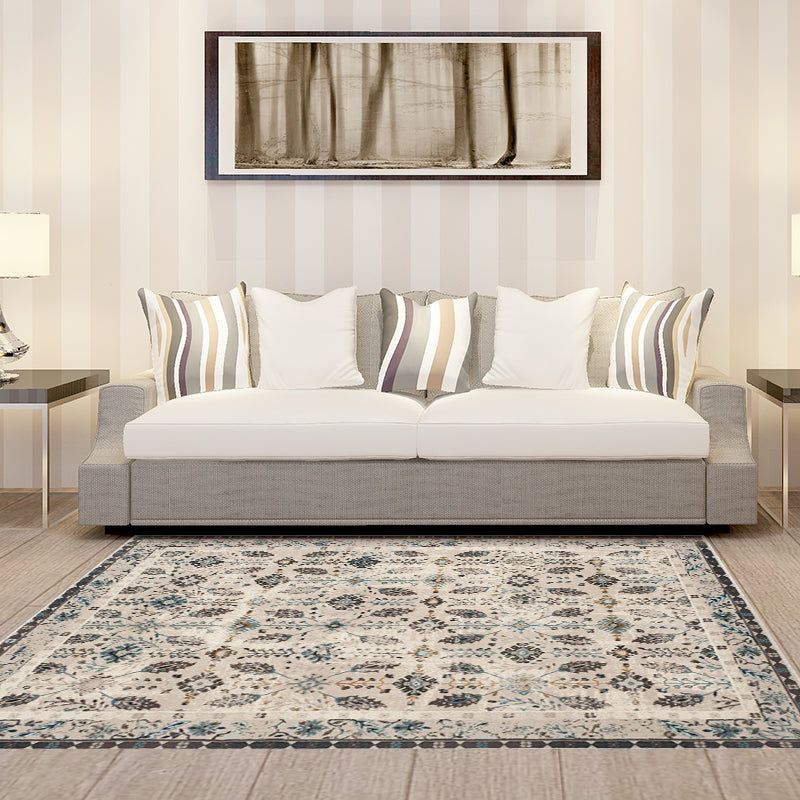 Avtoit | Vintage eclectic border rug with floral and botanical polyester washable stain-resistant rug for the bedroom
