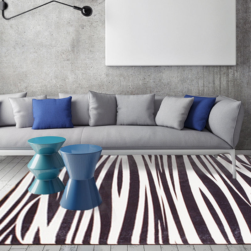 Avtoit | Modern Zebra Print Rug Black and White Rug Power Loom Washable Rug for the Living Room