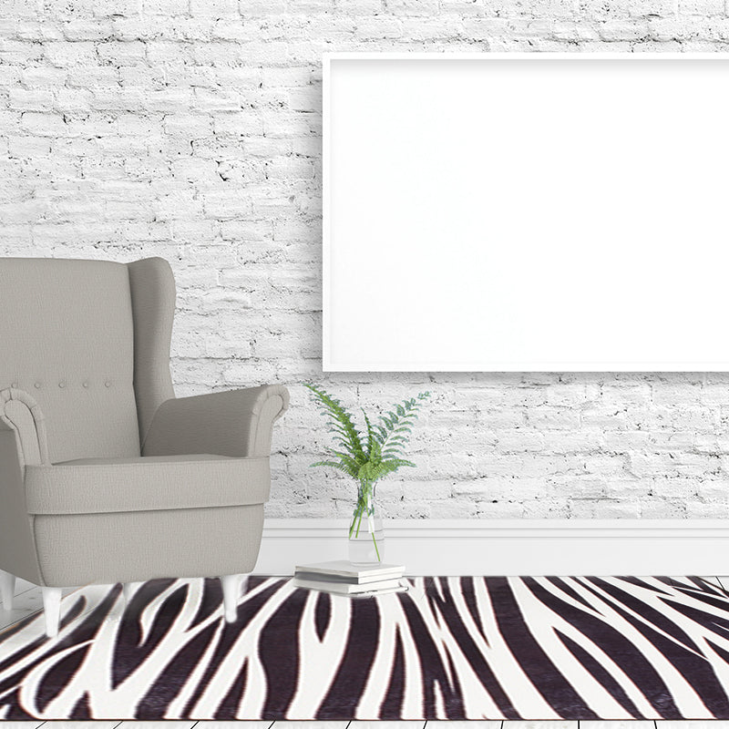 Avtoit | Modern Zebra Print Rug Black and White Rug Power Loom Washable Rug for the Living Room