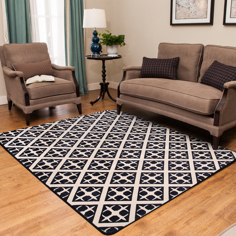 Avtoit | Scandinavian Geometric Rug White Flooring Made from Black Dyed Polyester Pet Friendly Washable Indoor Rug