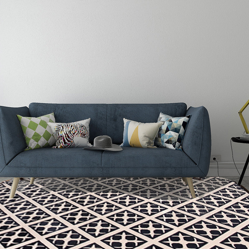 Avtoit | Scandinavian Geometric Rug White Flooring Made from Black Dyed Polyester Pet Friendly Washable Indoor Rug