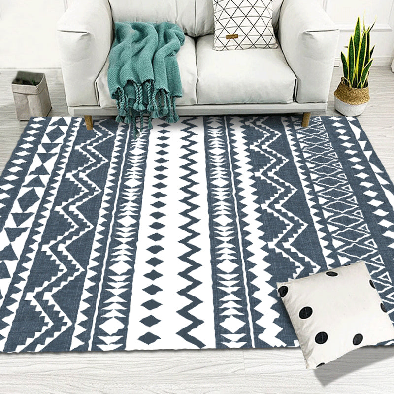 Avtoit | Navy Blue Rug Bohemian Tribal Geometric Rug Polyester Non-Slip Power Loom Living Room Rug
