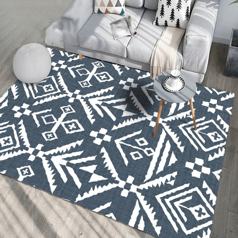 Avtoit | Marine-Indian Tribe Wallpaper Geometric Floor Covering Synthetic Washable Pet Friendly Stain Resistant Power Loom Rug