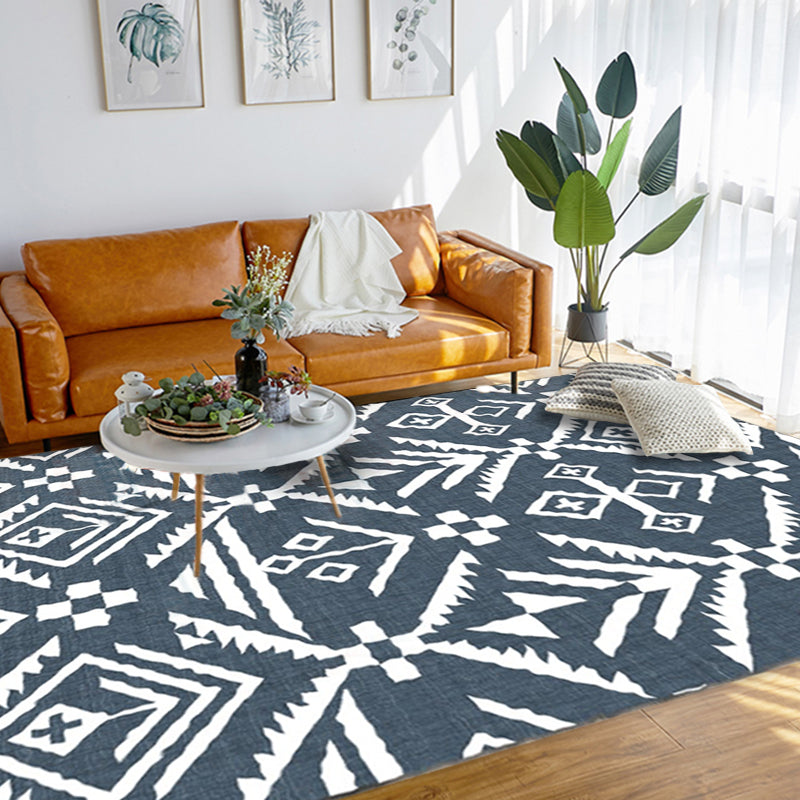 Avtoit | Marine-Indian Tribe Wallpaper Geometric Floor Covering Synthetic Washable Pet Friendly Stain Resistant Power Loom Rug