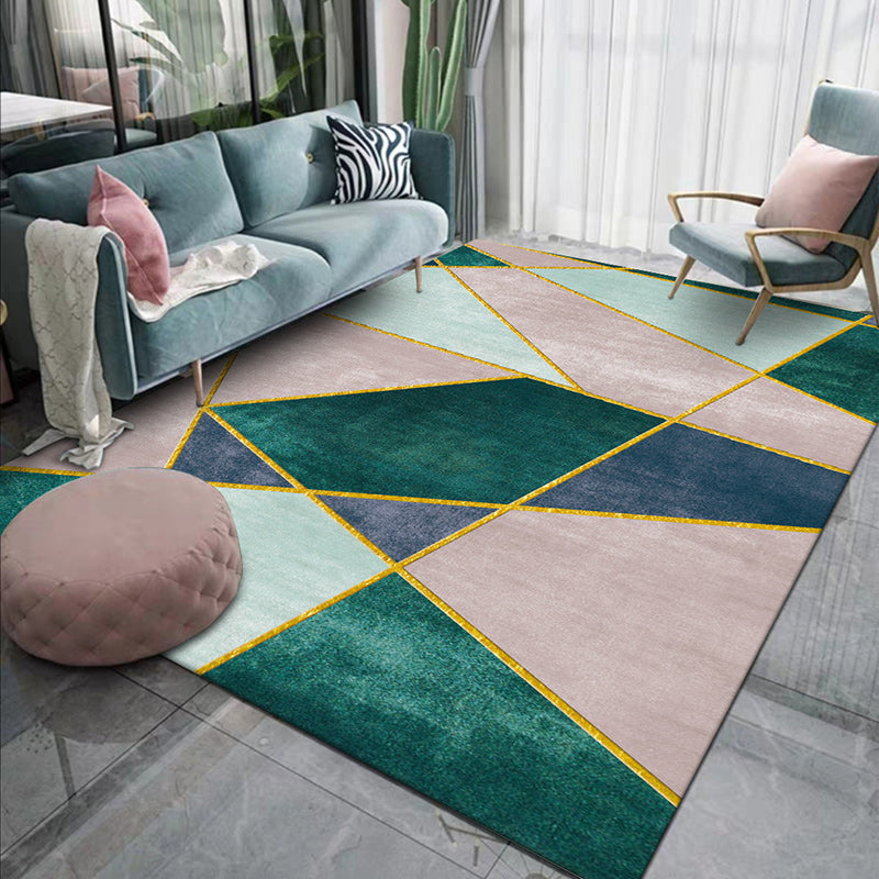 Avtoit | Pink and Green Contemporary Carpet Polyester Color Block Carpet Washable Non-Slip Backing Rug for Living Room