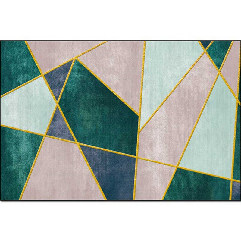 Avtoit | Pink and Green Contemporary Carpet Polyester Color Block Carpet Washable Non-Slip Backing Rug for Living Room