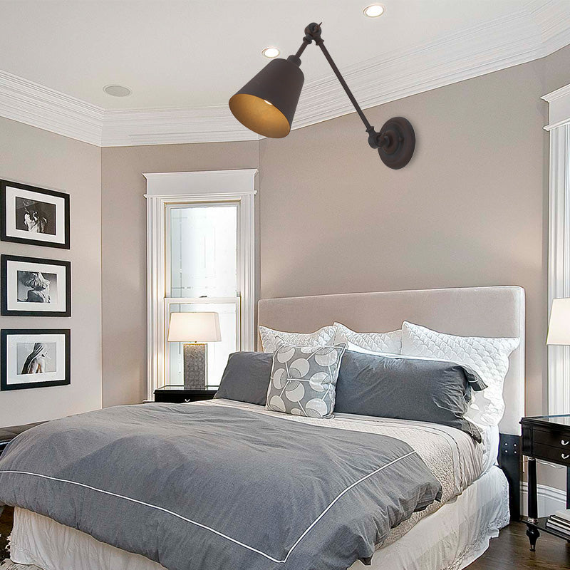 Avtoit | 1 Light Metal Wall Lamp Contemporary Black/Rust Colored Tailored Bedroom Wall Lamp Sconces with Adjustable Arm