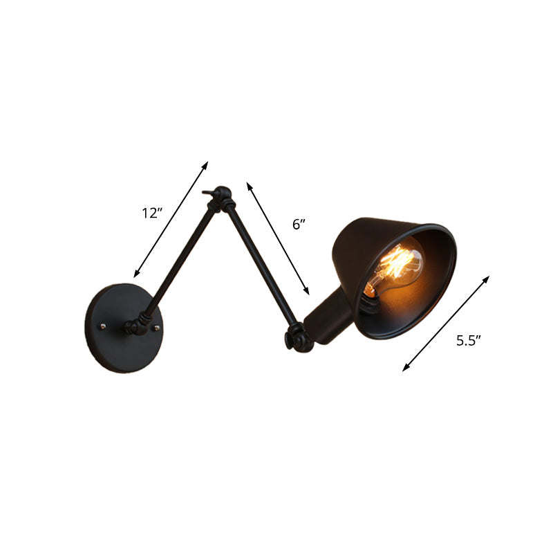 Avtoit | 1 Bulb Wall Lighting Vintage Industrial Conical Shade Metal Wall Lamp in Black/Rust for the Study