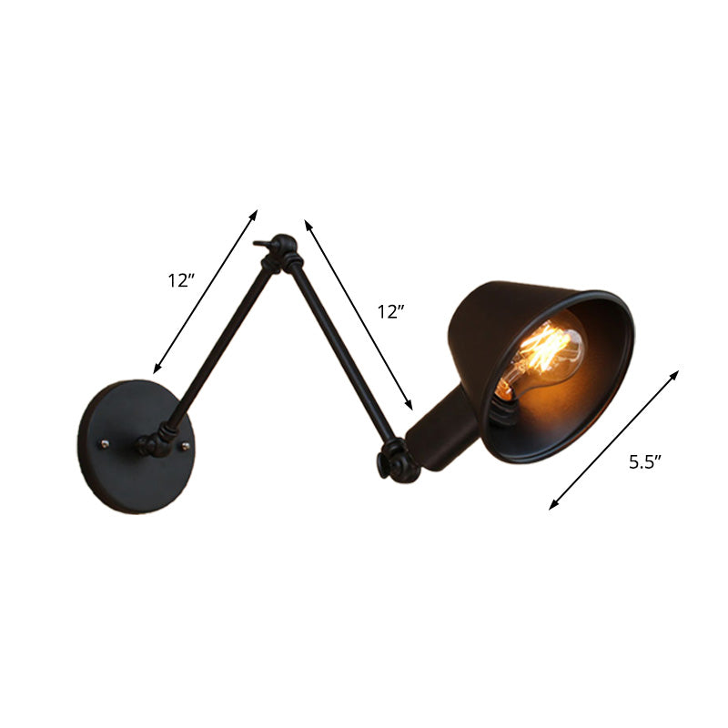 Avtoit | 1 Bulb Wall Lighting Vintage Industrial Conical Shade Metal Wall Lamp in Black/Rust for the Study