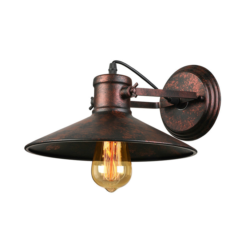 Avtoit | Metallic Saucer Wall Light Antique Style 1-Bulb Hallway Wall Light Lamp in Black/Rust