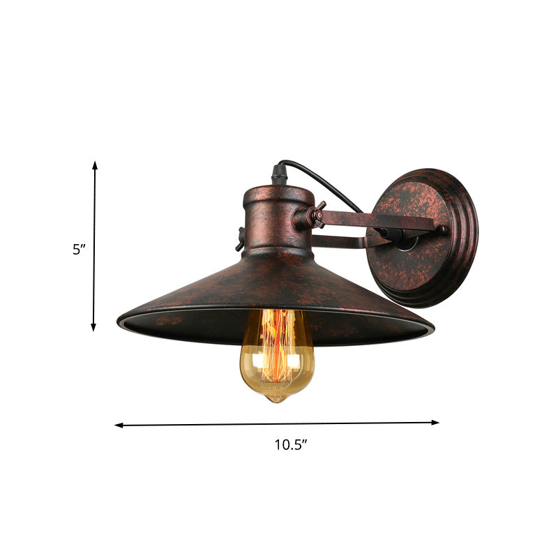 Avtoit | Metallic Saucer Wall Light Antique Style 1-Bulb Hallway Wall Light Lamp in Black/Rust