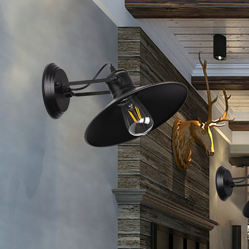 Avtoit | Metallic Saucer Wall Light Antique Style 1-Bulb Hallway Wall Light Lamp in Black/Rust