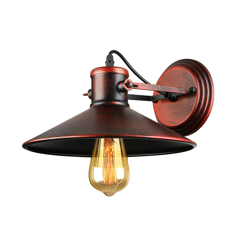 Avtoit | Metallic Saucer Wall Light Antique Style 1-Bulb Hallway Wall Light Lamp in Black/Rust