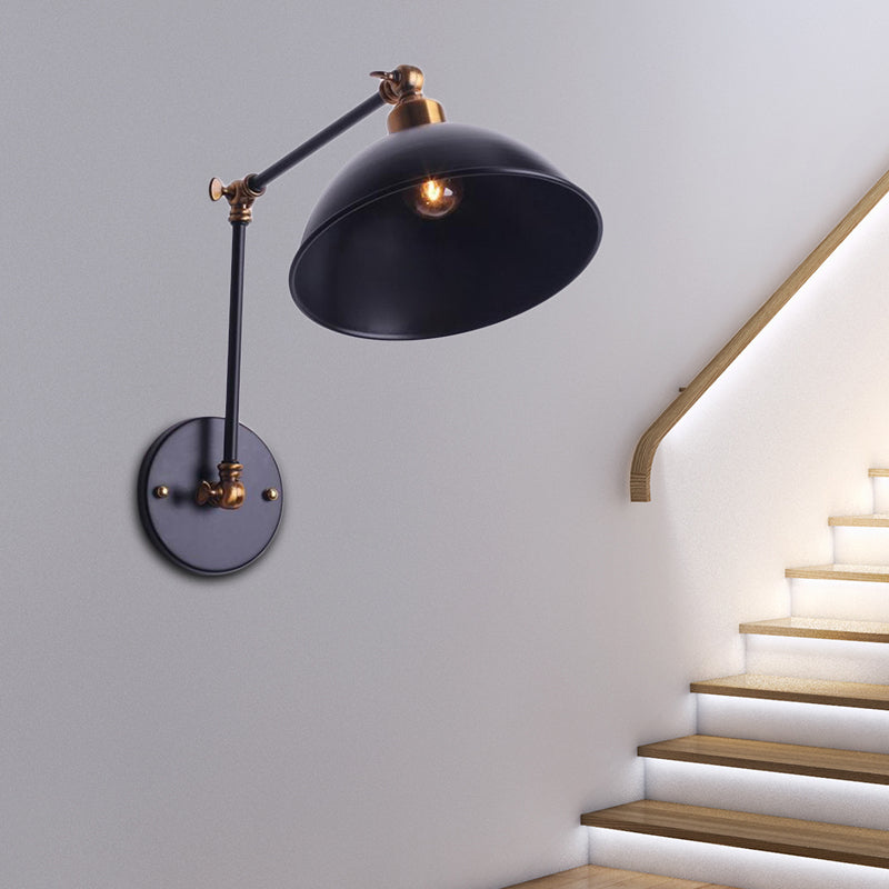 Avtoit | 1 Bulb Wall Light Vintage Swivel Arm Metal Wall Lighting with Bowl Light in Black for Staircase