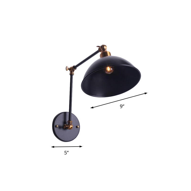 Avtoit | 1 Bulb Wall Light Vintage Swivel Arm Metal Wall Lighting with Bowl Light in Black for Staircase