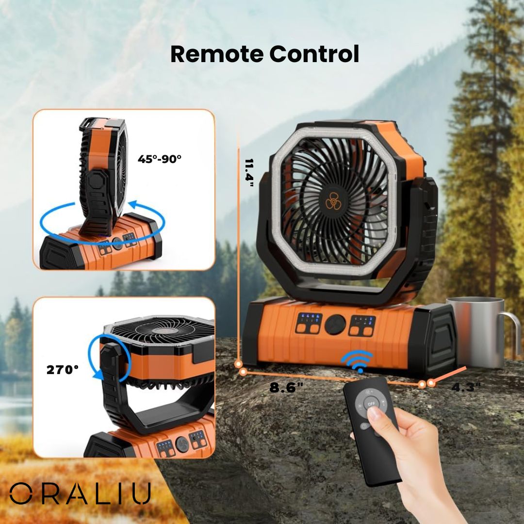 Avtoit | 3-in-1 Camping Fan with LED Light & 20000mAh Power Bank – USB Rechargeable & Wireless