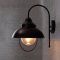 Avtoit | Farmhouse Dome Wall Lamp 1 Light Metal Wall Lighting with Cage and Sawed Glass Shade in Black