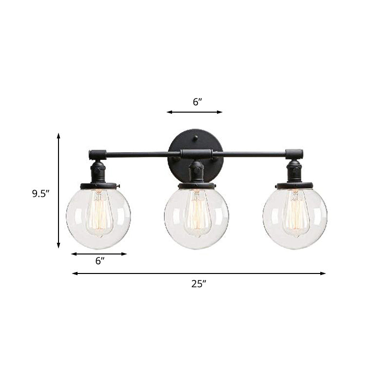 Avtoit | Black 3 Light Wall Lamp Industrial Clear Glass Bubble Shade Lighting Fixture for Outdoor Areas