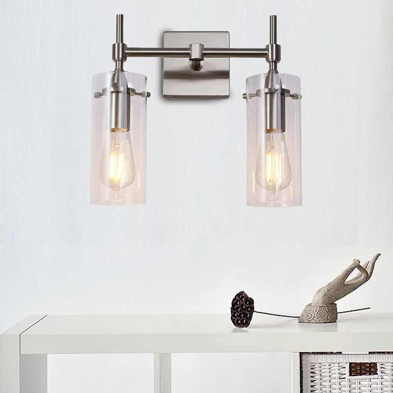 Avtoit | Chrome/Nickel Cylinder Shade Wall Lighting Modern Clear Glass 2-Light Dining Room Wall Lamp