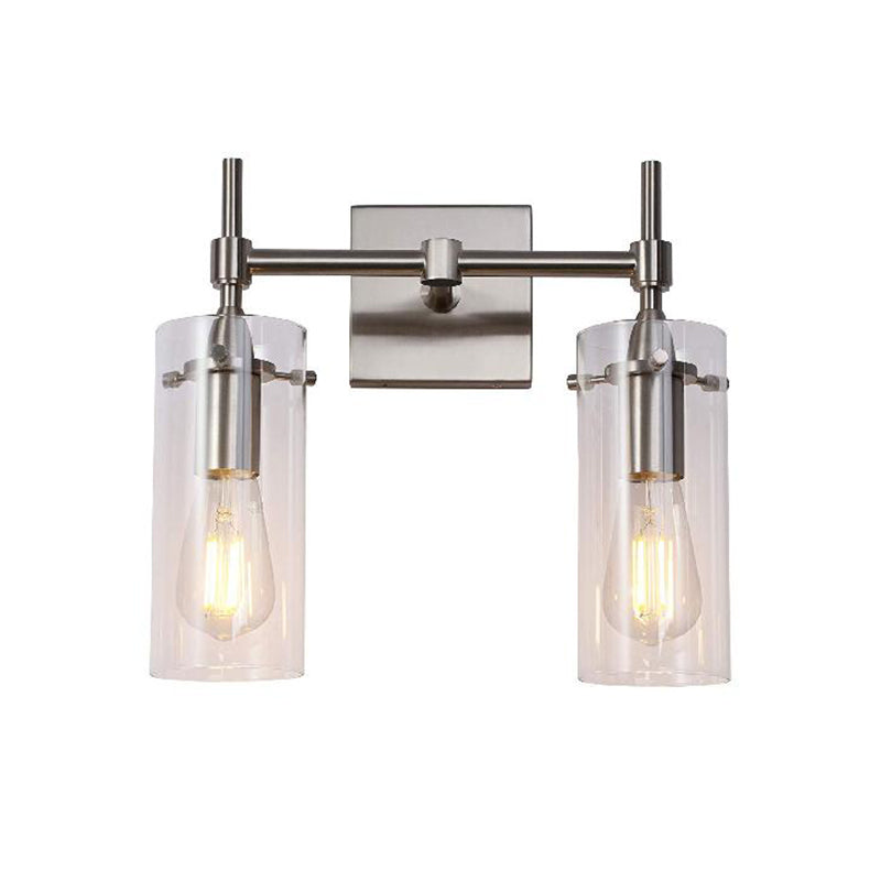 Avtoit | Chrome/Nickel Cylinder Shade Wall Lighting Modern Clear Glass 2-Light Dining Room Wall Lamp