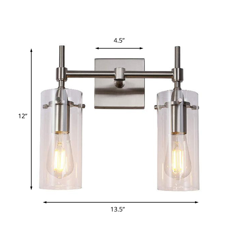 Avtoit | Chrome/Nickel Cylinder Shade Wall Lighting Modern Clear Glass 2-Light Dining Room Wall Lamp