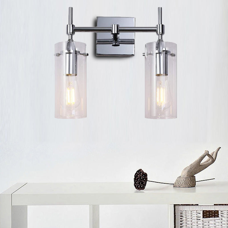 Avtoit | Chrome/Nickel Cylinder Shade Wall Lighting Modern Clear Glass 2-Light Dining Room Wall Lamp