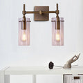 Avtoit | Clear Glass Cylinder Wall Lantern Modern 2 Lights Dining Room Lighting Fixture in Patina Brass