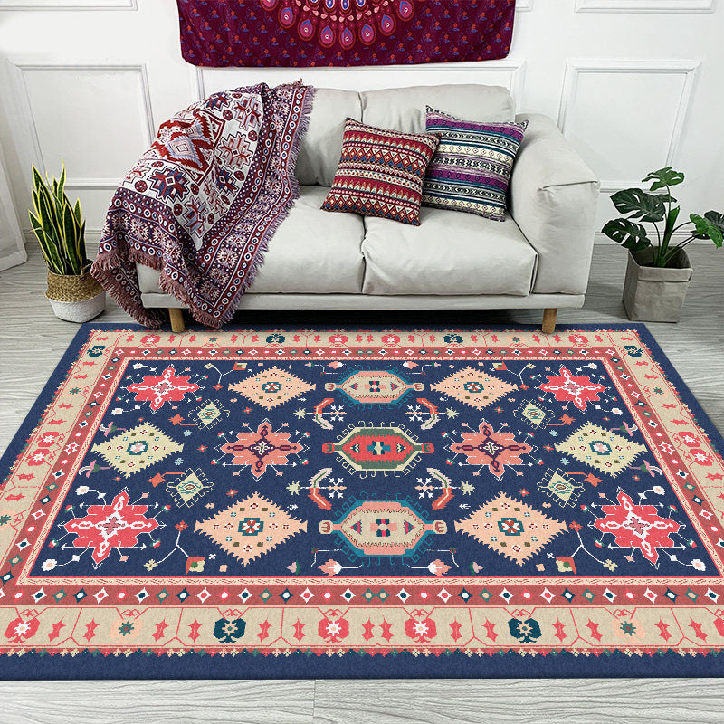 Avtoit | Southwest Living Room Rug in Blue Tribal Geometric Print Rug Made of Polyester Washable Area Rug