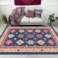 Avtoit | Southwest Living Room Rug in Blue Tribal Geometric Print Rug Made of Polyester Washable Area Rug