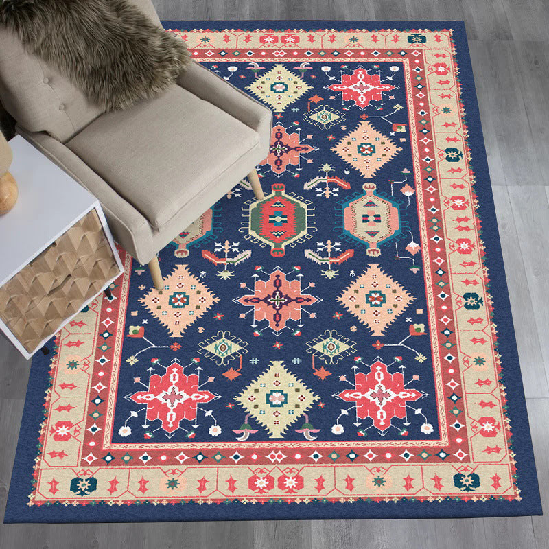 Avtoit | Southwest Living Room Rug in Blue Tribal Geometric Print Rug Made of Polyester Washable Area Rug